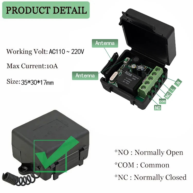 Wireless 433 MHz 1xCH.  RF remote relay + 1 x 4 channel remote 433 MHz